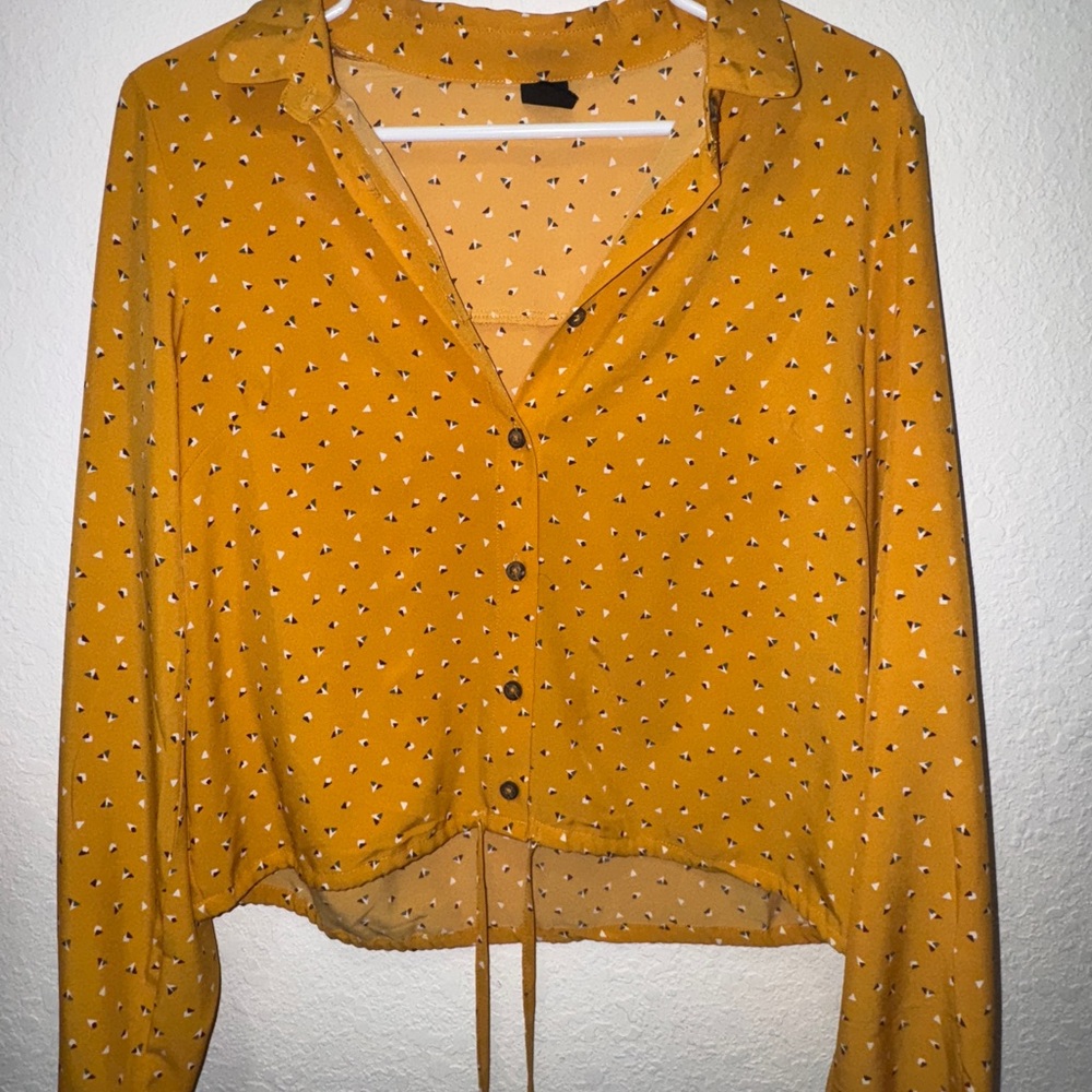 Golden Yellow Long Sleeve Crop Button Down Shirt